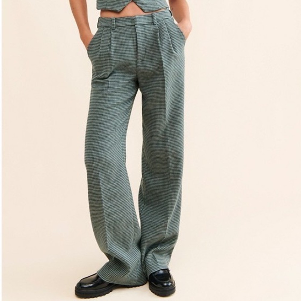 Favorite Daughter Agnes Trousers High Rise Wide Leg Pleated Houndstooth‎ Size 8